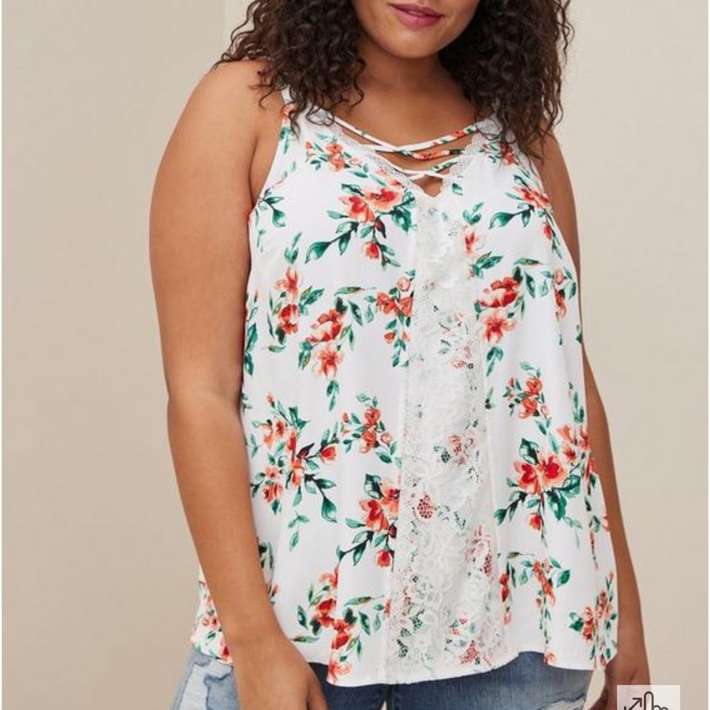 Torrid White Floral Lace Cami - Georgette White Size 1